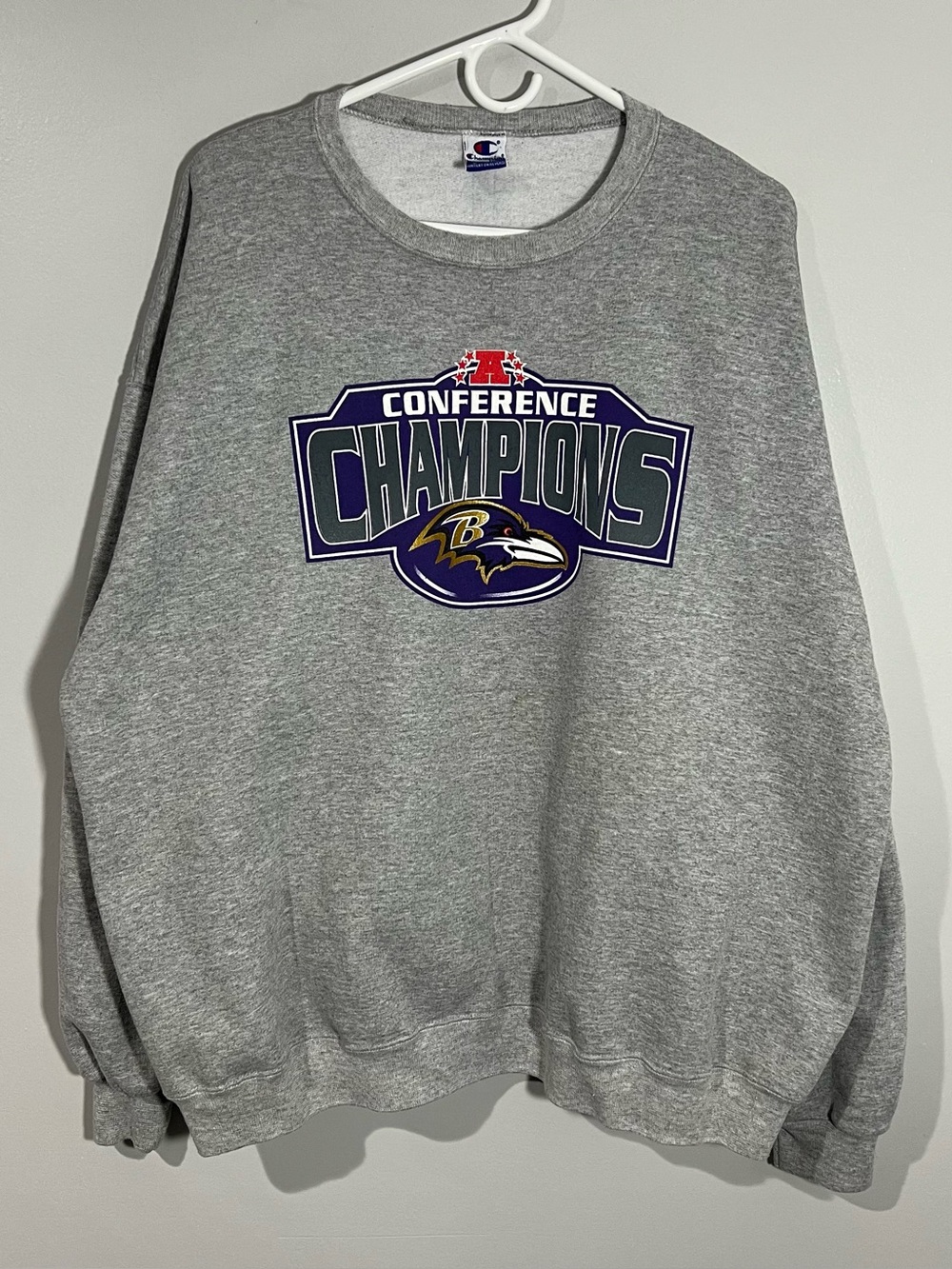 Vintage Champion Baltimore Ravens Conference Gray Pullover Sweatshirt Mens XL